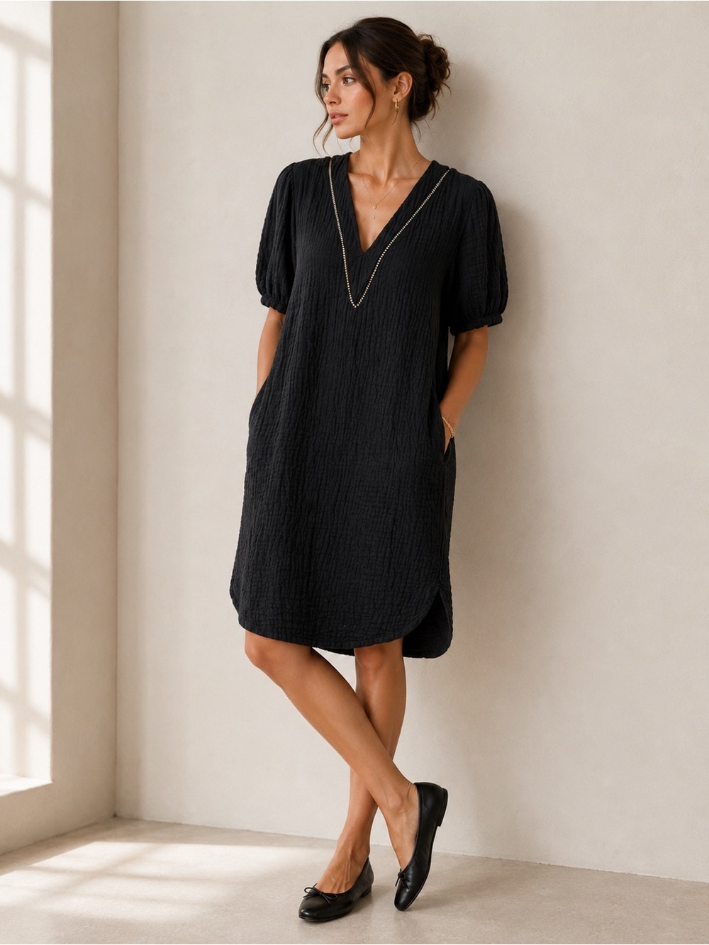 Black Cotton Gauze Dress French Boutique Pockets la fée maraboutée EU 40 US 8